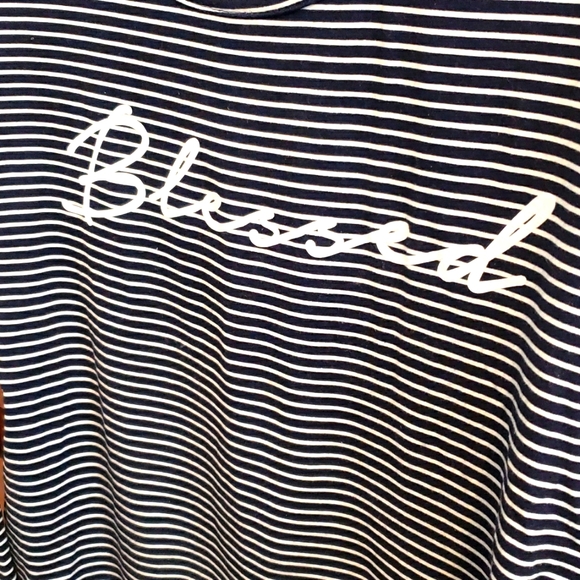 Violet & Ruby Long Sleeve Navy & Gold Striped Maternity Tee w/ "Blessed" Graphic - Picture 2 of 5